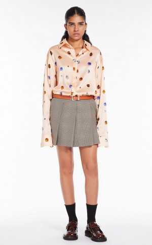 ANTIQUE ROSE MaxMara Printed Satin Oversized Blouses | MMR593554