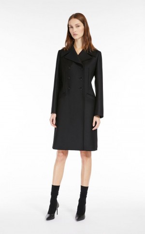 BLACK MaxMara Double-breasted Wool-blend Coats | MMR593838