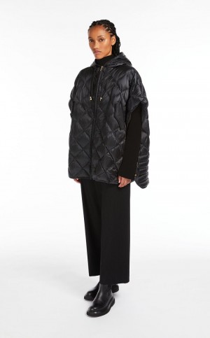 BLACK MaxMara Hood In Water-resistant Canvas Capes | MMR593953