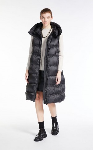 BLACK MaxMara Long Gilet In Water-resistant Canvas Padded | MMR593977