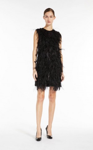 BLACK MaxMara Short With Feathers Dresses | MMR593339