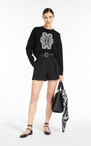 BLACK WHITE MaxMara Cropped In Jacquard Wool Knitwear | MMR593429