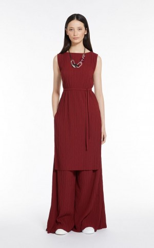 BRICK RED MaxMara Sleeveless Pleated Jersey Tunic Tops | MMR593644