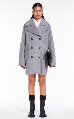 BROWN GREY MaxMara Oversized Wool Pea Coats | MMR593831
