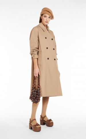 CAMEL MaxMara Double-breasted In Showerproof Fabric Trench | MMR593943