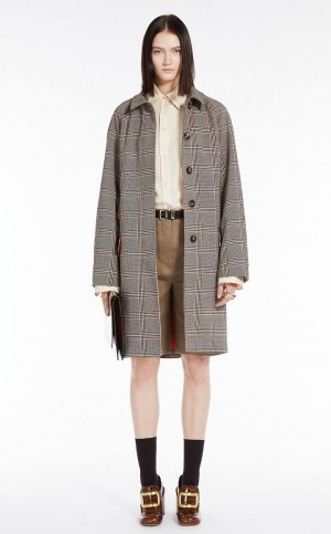 CAMEL MaxMara Glen Plaid Duster Coats | MMR593833
