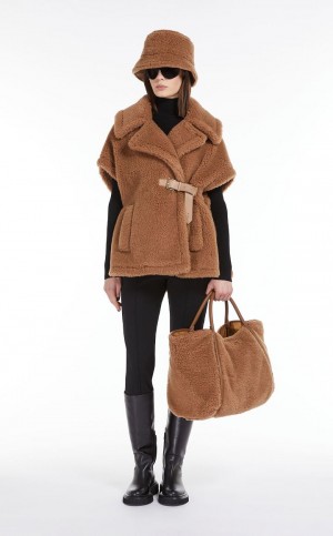 CAMEL MaxMara Teddy Fabric Gilete Capes | MMR593960