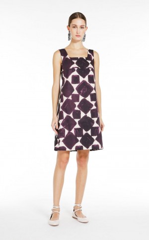 DARK VIOLET MaxMara Reversible Printed Poplin Dresses | MMR593375
