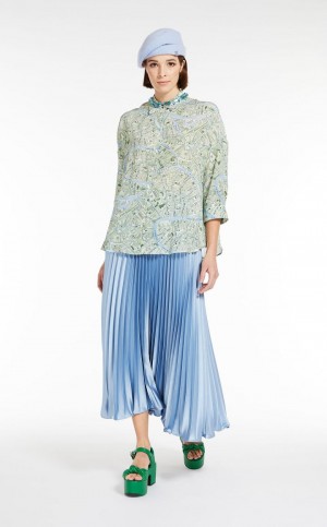 GREEN MaxMara Printed Silk Blouses | MMR593606
