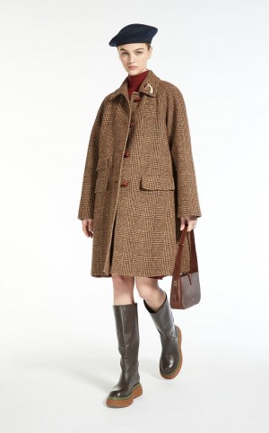 HAZELNUT BROWN MaxMara Wool Tweed Coats | MMR593866