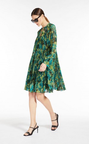 LEMON MaxMara Printed Pleated Georgette Dresses | MMR593363