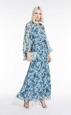 LIGHT BLUE MaxMara Printed Georgette Dresses | MMR593365