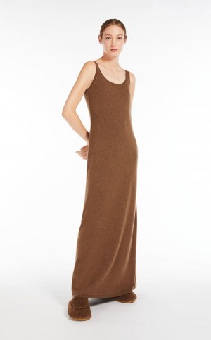 LIGHT BROWN MaxMara Wool And Cashmere Slip Dresses | MMR593312