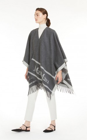 LIGHT GREY MaxMara Jacquard Wool Poncho Capes | MMR593950