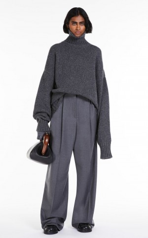 MEDIUM GREY MaxMara Oversized Stretch Wool Trousers | MMR593806