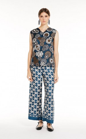 NAVY MaxMara Reversible Printed Silk Blouses | MMR593611