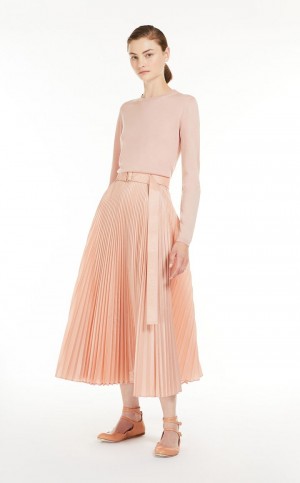 PINK MaxMara Pleated Silk Blend Skirts | MMR593718