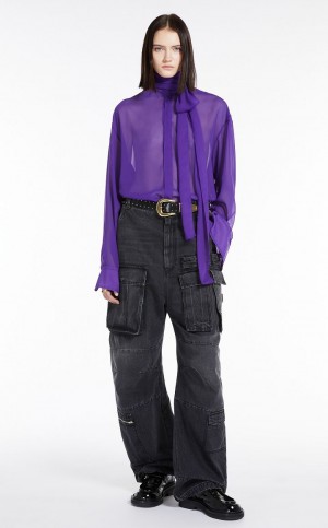 PURPLE MaxMara Blouse With Sash Collar Blouses | MMR593588