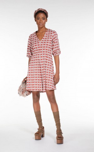 RUST MaxMara Flared In Printed Jersey Dresses | MMR593380