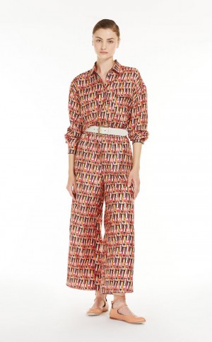 SALMON MaxMara Printed Silk Twill Blouses | MMR593602