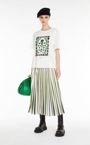 WHITE MaxMara Jersey With Print And Embroidery T-shirts | MMR593635