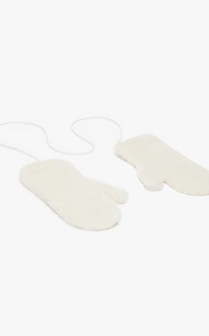 WHITE MaxMara Mittens In Teddy Fabric Gloves | MMR594229